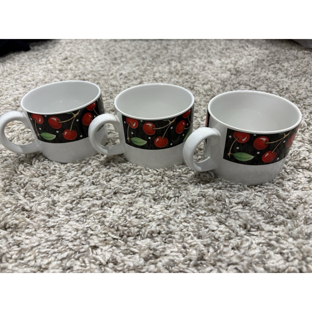 3 Sakura CHERRIES Mary Engelbreit Stoneware Coffee Tea Mugs Cups ME